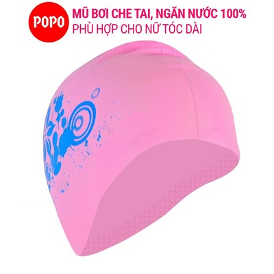 Mũ bơi cho nữ POPO CA35 che tai chùm được tóc dài ôm trọn búi tóc