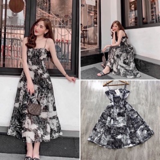 V725 Đầm Maxi Lụa Loang , Váy 2 Dây Thiết Kế Loại 1
