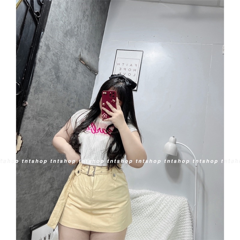 Chân Váy Kaki Cạp Cao Kèm Thắt Lưng