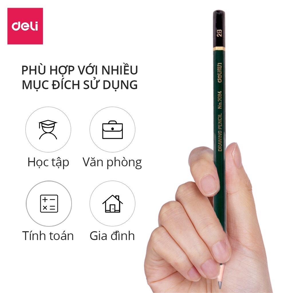 Bút chì 2B Deli lục giác dùng cho học sinh-văn phòng -màu xanh-1 cái 7084