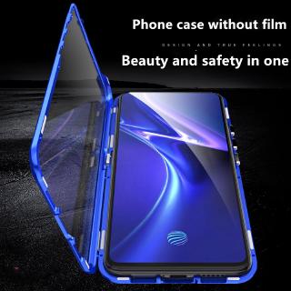 Ốp điện thoại kính cường lực hai mặt viền kim loại nam châm cho Samsung Galaxy A70 A80 A10S A20S