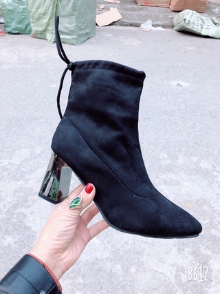 Boots cao cổ da lộn (GÓT ĐEN + GÓT BẠC) ẢNH THẬT