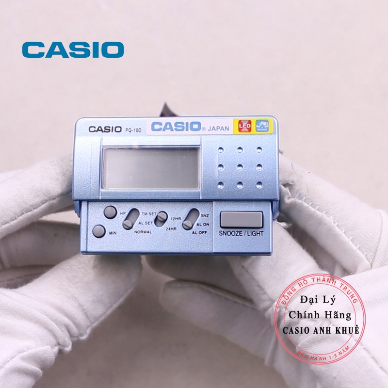 Đồng hồ báo thức du lịch - để bàn có đèn LED Casio PQ-10D-2R xanh ngọc ( 8 x 6cm)