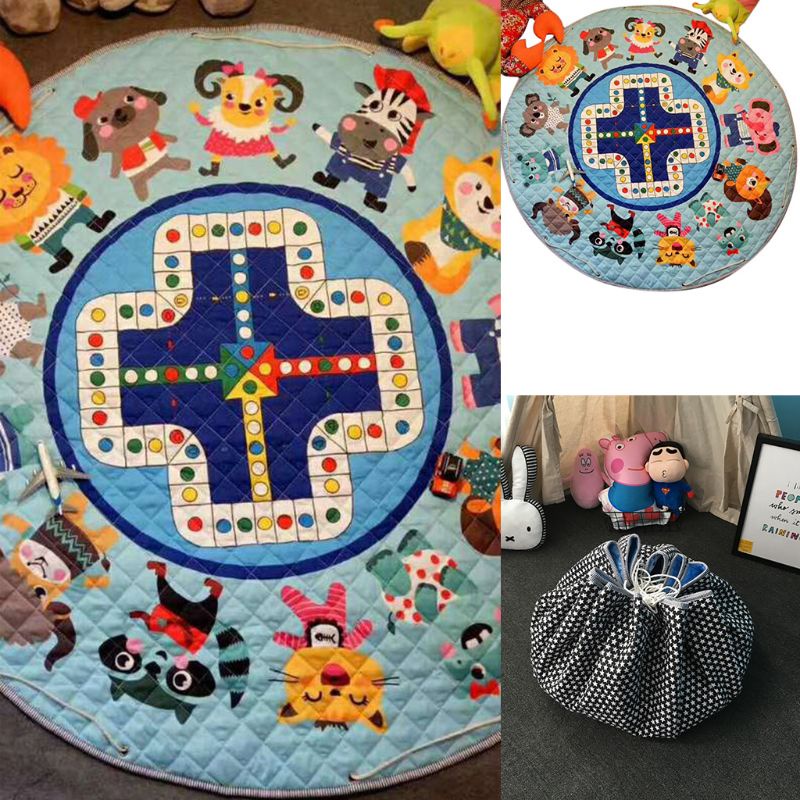 Thảm Cotton Hình Tròn In Họa Tiết Hoạt Hình Có Thể Gấp Gọn Dùng Tập Bò Cho Bé