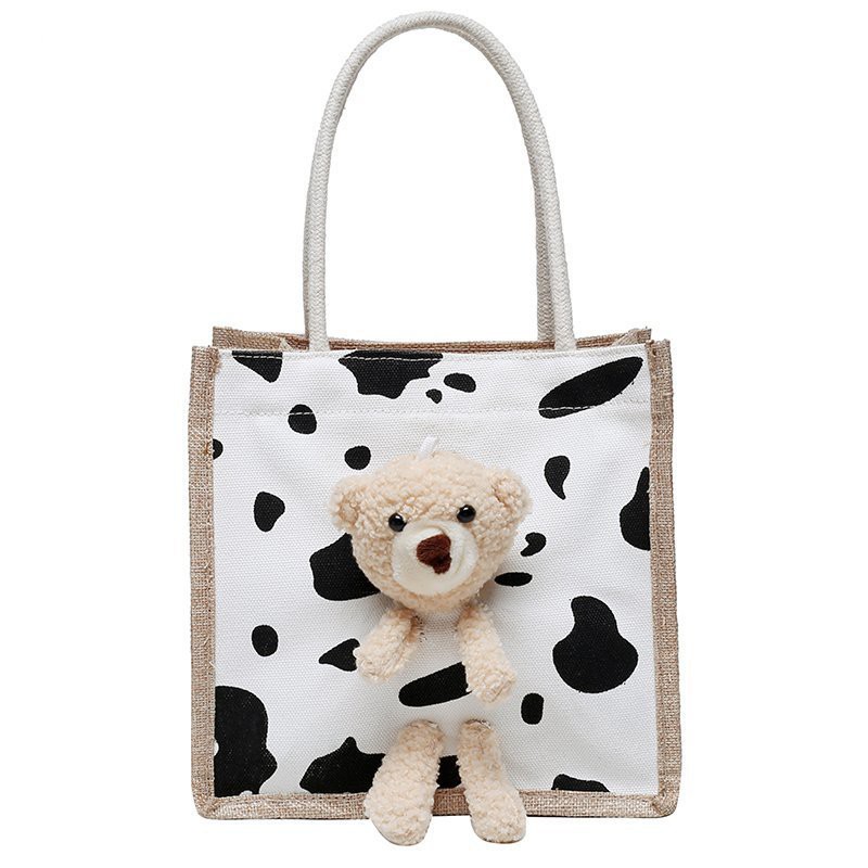 Túi cói vải mini hình gấu teddy siêu xinh, túi xách tote canvas mẫu bear