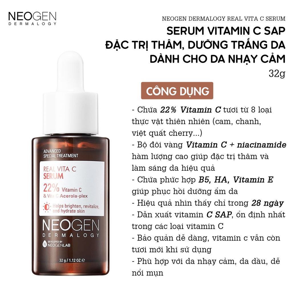 Siêu Tinh Chất Xoá Thâm Dưỡng Trắng Vitamin C SAP Neogen Dermalogy Real Vita C Serum 32g