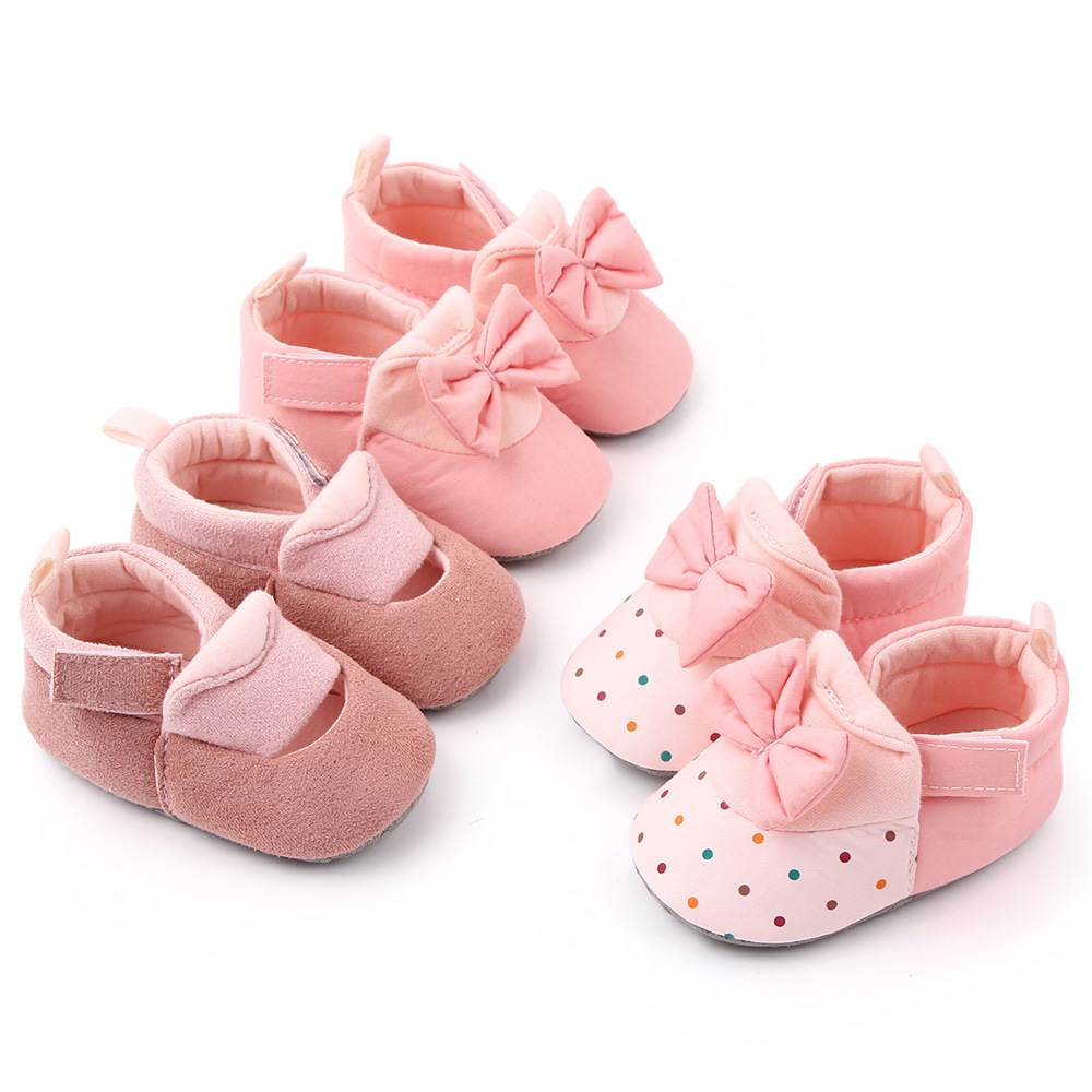 Giày chống trượt gắn nơ làm từ da PU cho bé từ 0-18 tháng tuổi