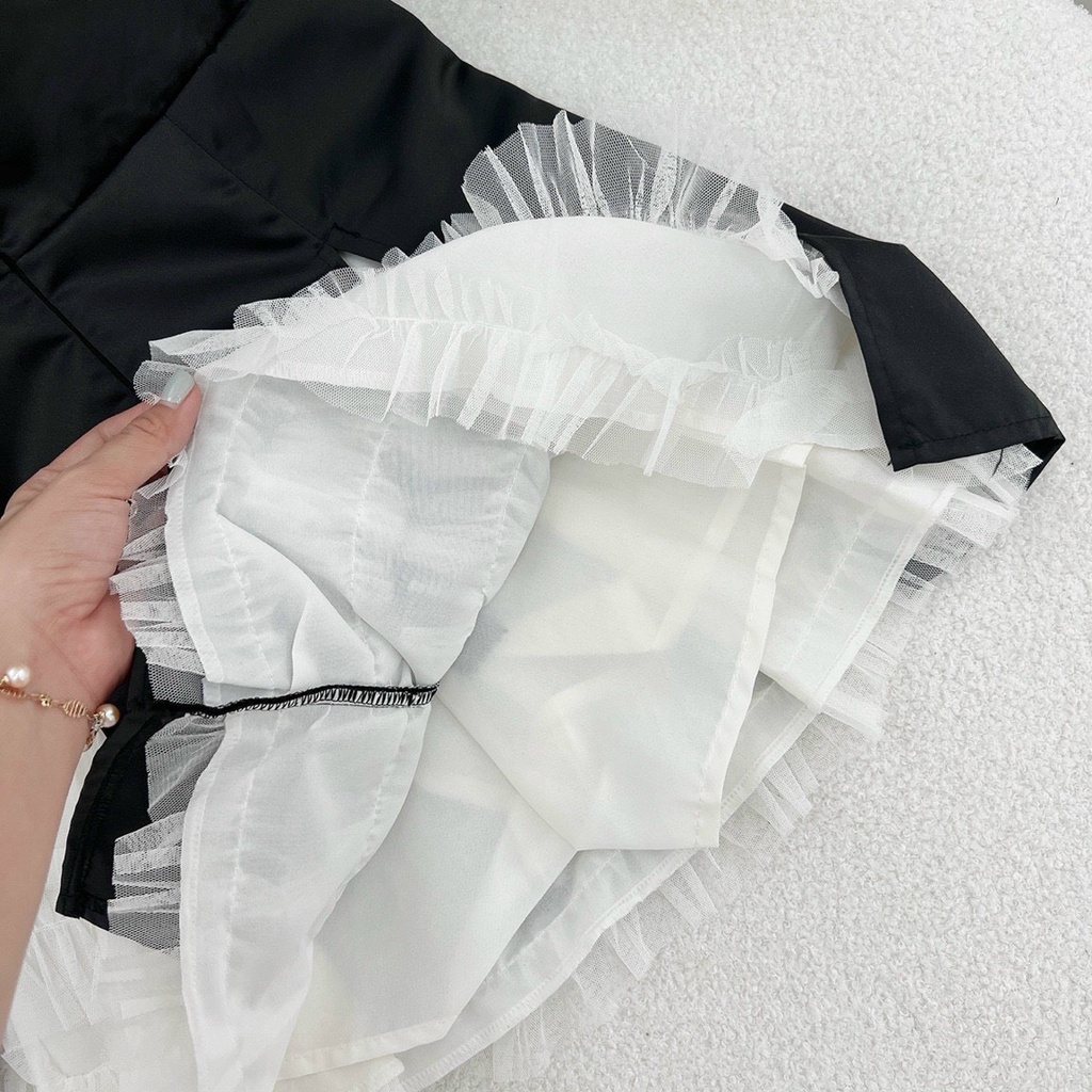 JUMPSTUITS đen tay tiên phối trắng đính nơ KÈM ẢNH THẬT