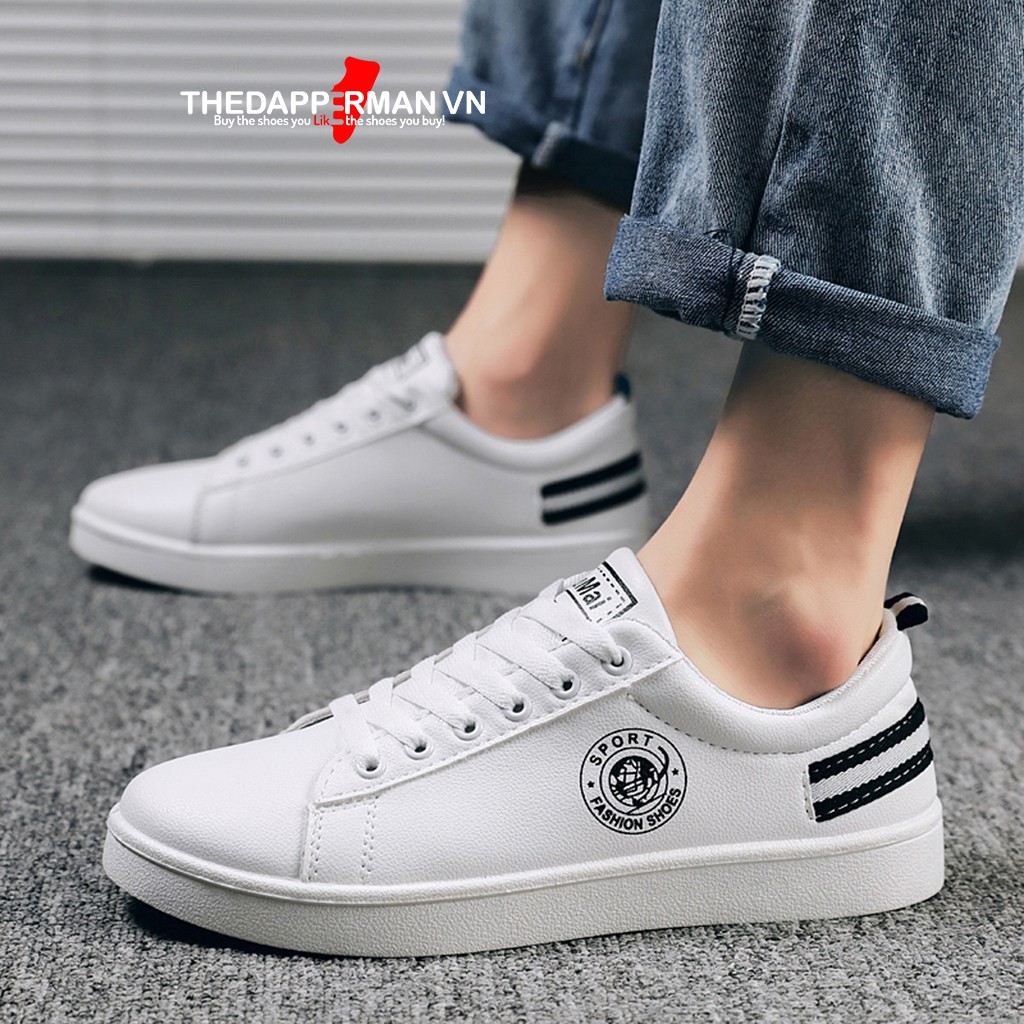 Giày nam thể thao sneaker THEDAPPERMAN TDM7635 chất liệu da, đế cao su nhiệt, siêu êm, phù hợp chạy bộ,màu trắng gót đen