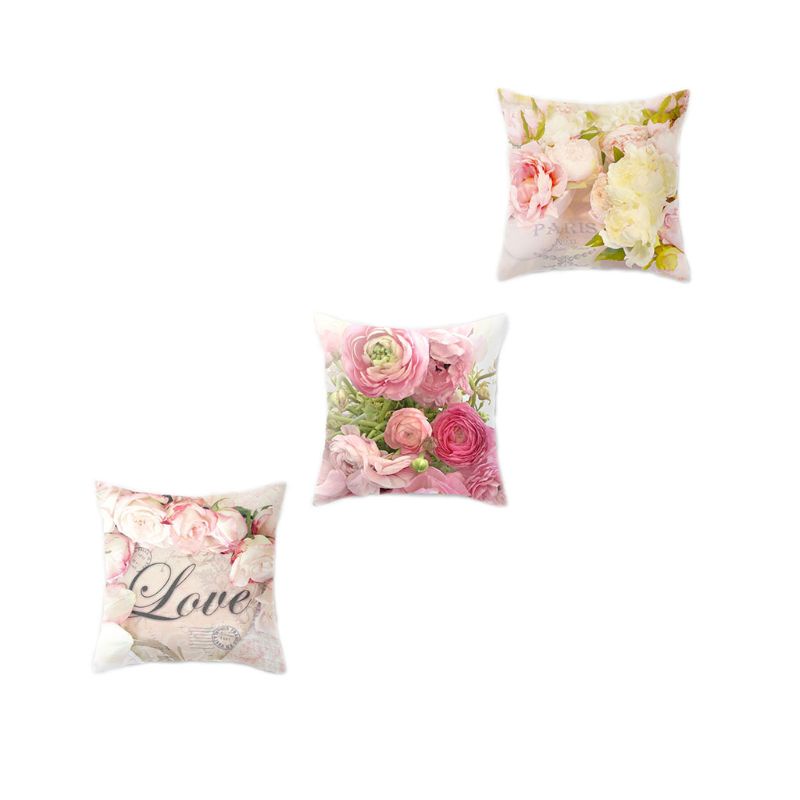 QQ Vỏ Bọc Đệm Ghế Sofa Vải Nhung In Hình Hoa Hồng 3D Phong Cách Địa Trung Hải 45x45CM