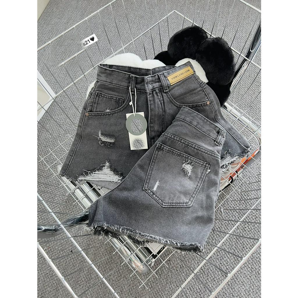 [SODM21 ] QUẦN SHORT JEANS ĐÙI NỮ LƯNG CAO RÁCH CÀO ĐÙI MẢNG TAM GIÁC MÀU XÁM NHẠT LAI TUA PHỐI MẠC MÁT MẺ CÁ TÍNH