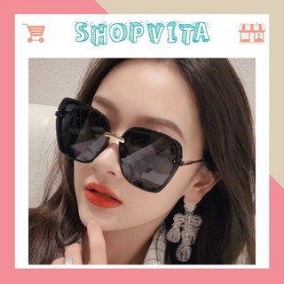 Kính Mát Nữ Shopvita Kính Râm Nữ Gọng Kính Tròn Màu Đen Kính Chống Tia UV Cao Cấp -VT6