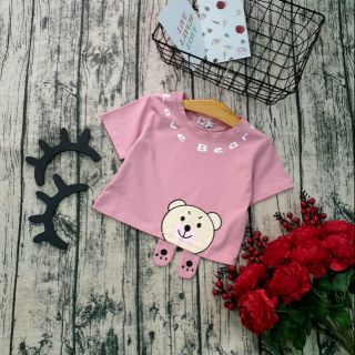 Áo thun cho bé gái Love Bear đắp chân chân xắn , phôm áo croptop. Chất thun cotton 4chieu bao đẹp