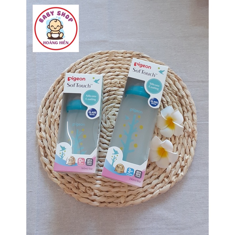 BÌNH SỮA PIGEON THUỶ TINH BỌC SILICOL MÀU XANH 160ML