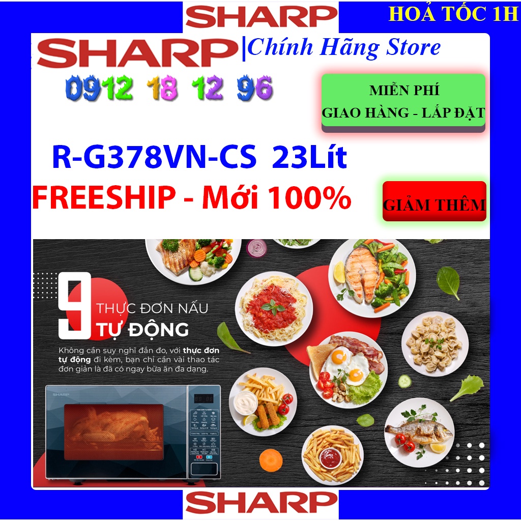 [Mã ELHAMS5 giảm 6% đơn 300K] [Sharp R-G378VN-CS] Lò vi sóng Sharp 23 lít R-G378VN-CS, G378VN, Hàng chính hãng