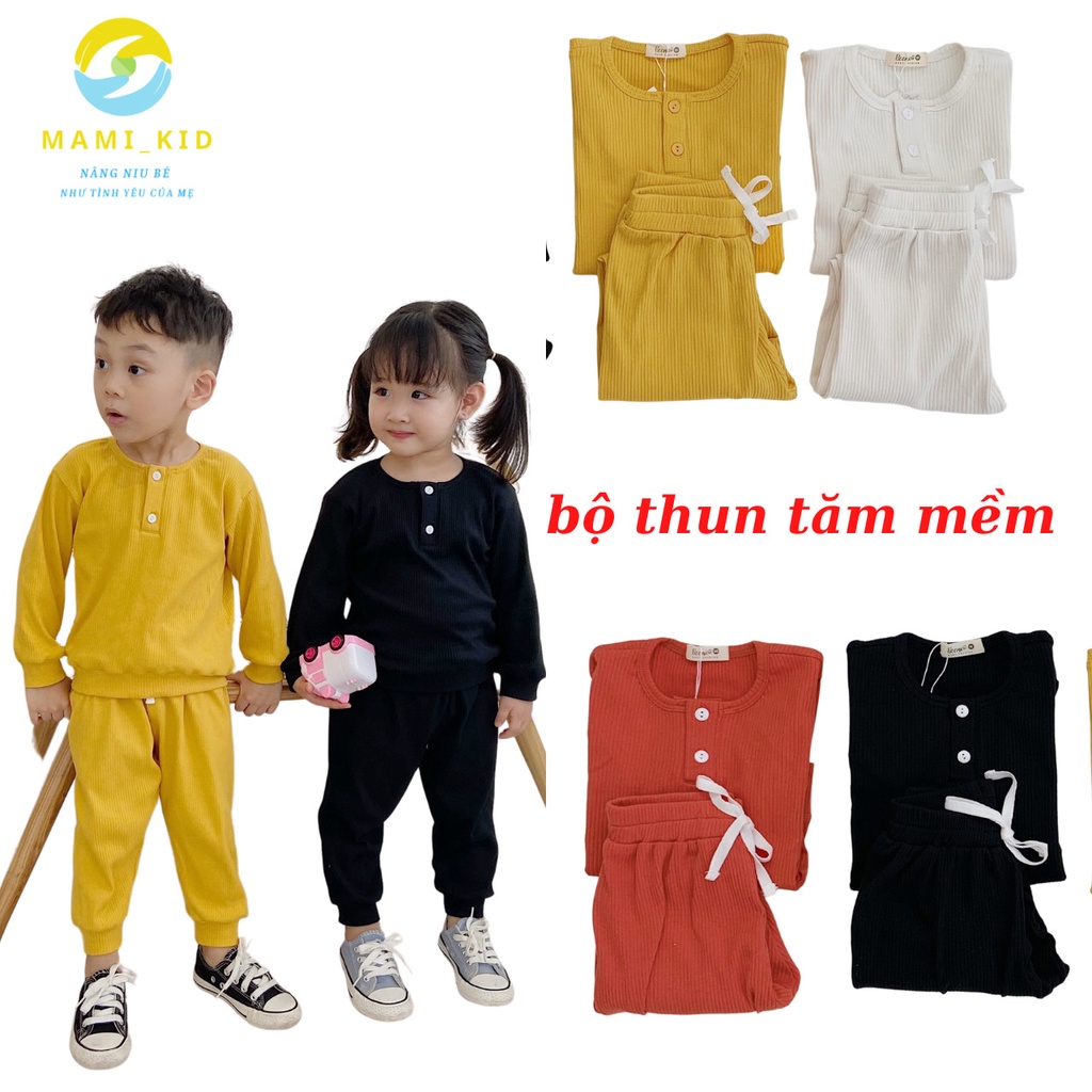 đồ bộ bé gái, bé trai, thun tăm loại đẹp, mềm, 100% cotton phối cổ trụ sành điệu, Thương hiệu Mami kid