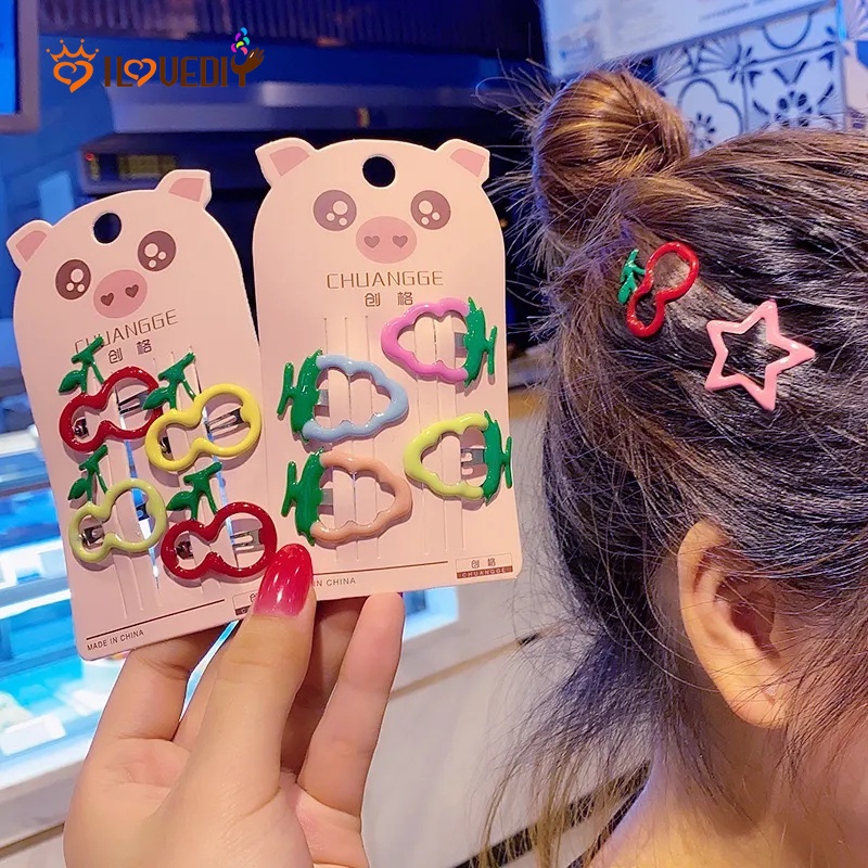 Bộ 5 Kẹp Tóc BB Hình Trái Cây Nhiều Màu Dễ Thương Dành Cho Bé Gái