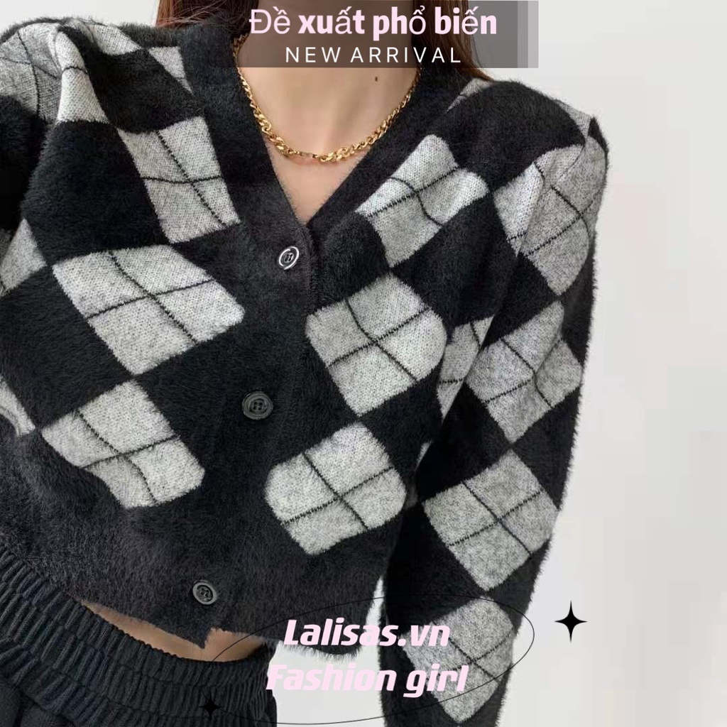 Áo khoác cardigan dệt kim tay dài cổ chữ V lưng cao phong cách Hàn Quốc thanh lịch cho nữ