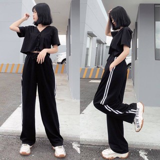 Quần thể thao 2 sọc ống suông rộng