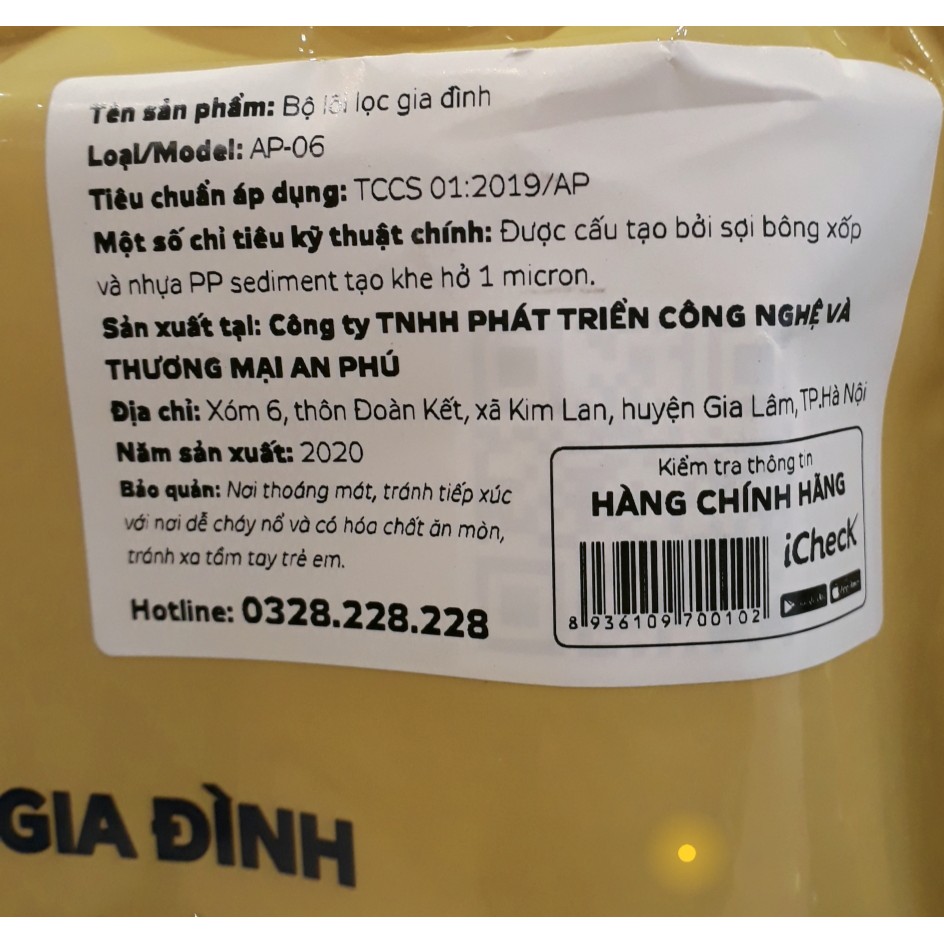 Bộ Lõi Lọc Thô 1 2 3 An Phú AP-06