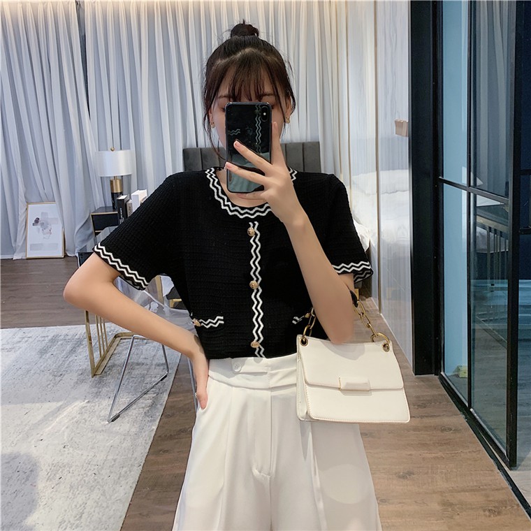 Fashion Women clothing Loose All Match Knitted Short Sleeve Top