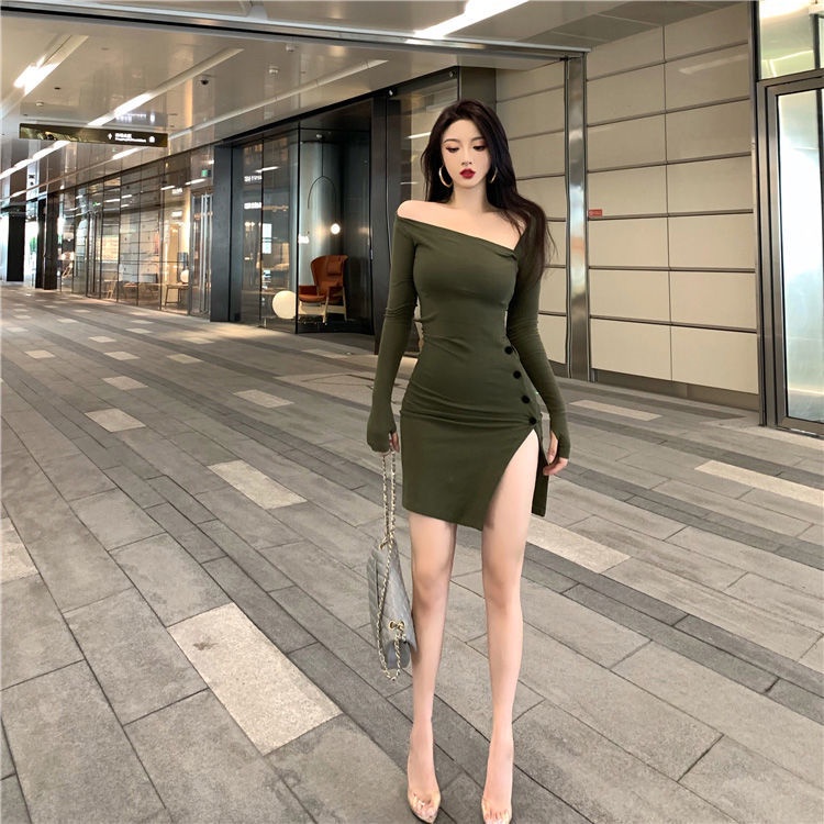 Váy Thun Body Ôm Eo Với Nút Cúc Xẻ Đùi Sexy Cho Các Nàng