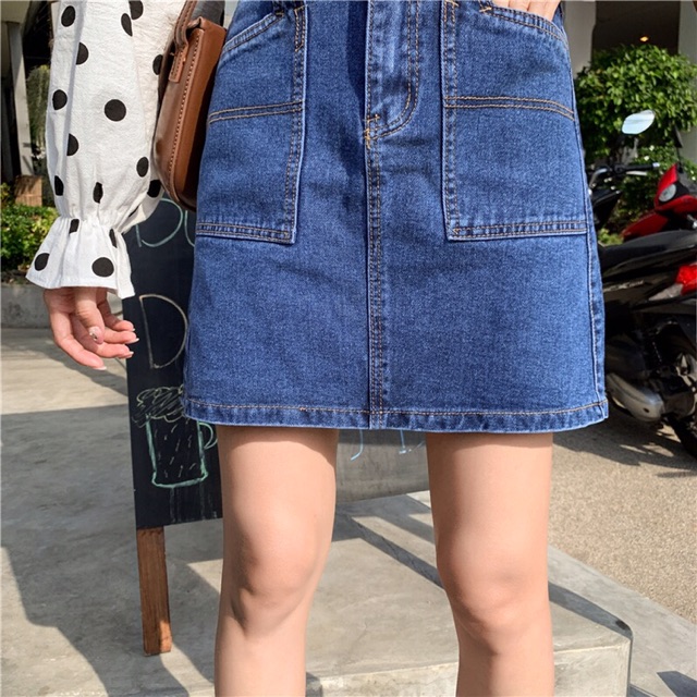 Chân váy jean chữ A dáng ngắn cạp cao có quần lót trong trẻ trung năng động chất liệu jean cao cấp V1 V19 Jeanelle Store | BigBuy360 - bigbuy360.vn