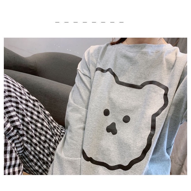 xiaozhaivn Bộ ngủ pyjama gấu quần jogger bo ống hoạ tiết kẻ dễ thương, bộ mặc nhà danh cho nữ