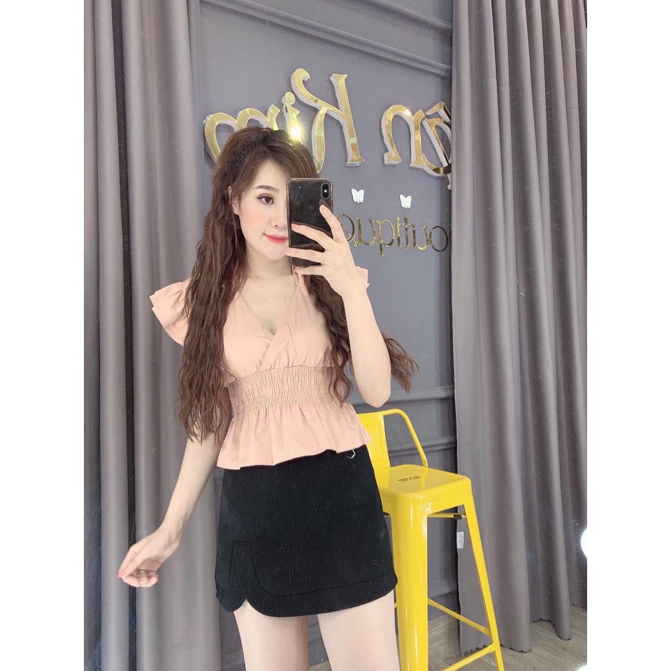 Áo tay bèo thắt nơ lưng nhún bo eo cực chất TTKX0257