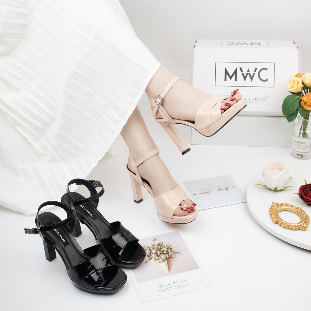 GIÀY CAO GÓT MWC - SANDAL CAO GÓT DA BÓNG - CAO GÓT ĐẾ ĐÚP GÓT DẸP 9CM - CAO GÓT QUAI CHÉO CÁCH ĐIỆU - NUCG- 3949