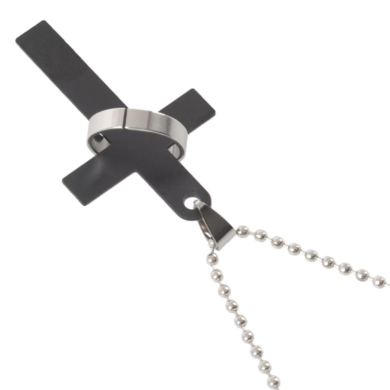 Men's Stainless Steel Cross &Ring Chain Pendant Necklace Fashion Good Gift
