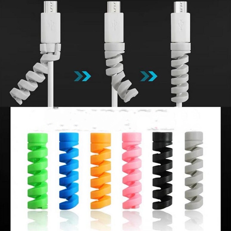 2 Phụ Kiện Bảo Vệ Dây Cáp Dạng Xoắn Bằng Silicon Cho Android USB Iphone