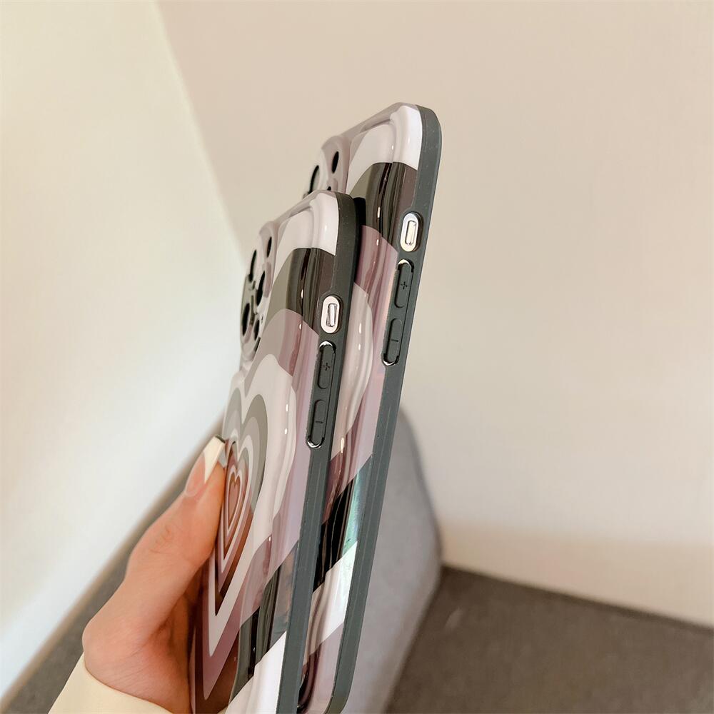 Ốp Điện Thoại Tpu Dẻo Màu Đen / Xám Họa Tiết Trái Tim Lượn Sóng Độc Đáo Chống Sốc Cho iPhone 11 12 13 Pro XS Max X XR
