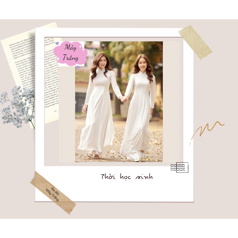 Áo dài học sinh🍀 trắng trơn lụa mỹ🍀 may đẹp không lộ nội y🍀 Sinh viên học sinh cấp 3 đi học, kiểu truyền thống