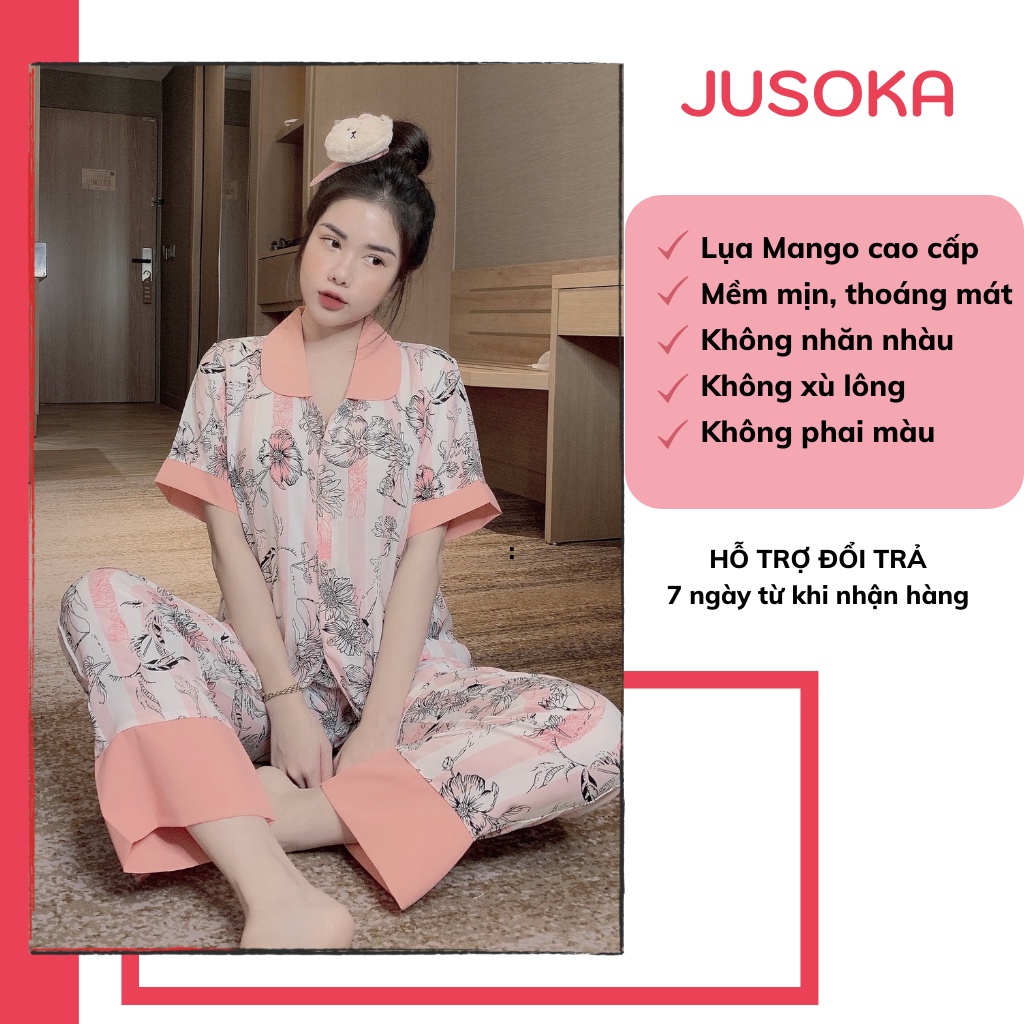 Đồ bộ nữ lụa ngủ mặc nhà pijama tiểu thư tay ngắn quần dài cổ sen dễ thương JUSOKA