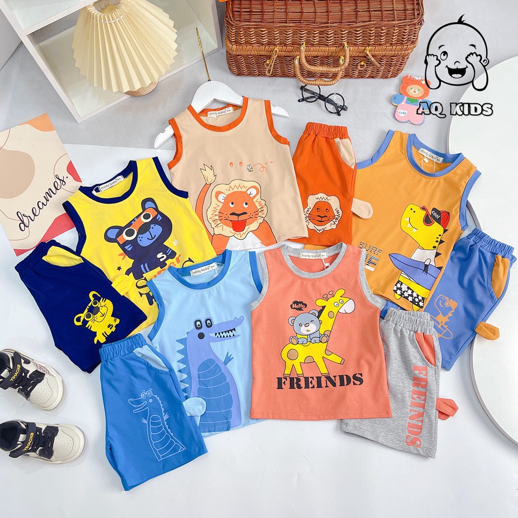 [Bé7-30kg] Bộ Quần áo Ba Lỗ Bé Trai Vải Cotton Hàng Chính Hãng Minlybaby Có Túi Quần, Phối Tai Thỏ Đáng Yêu Mã BLCT