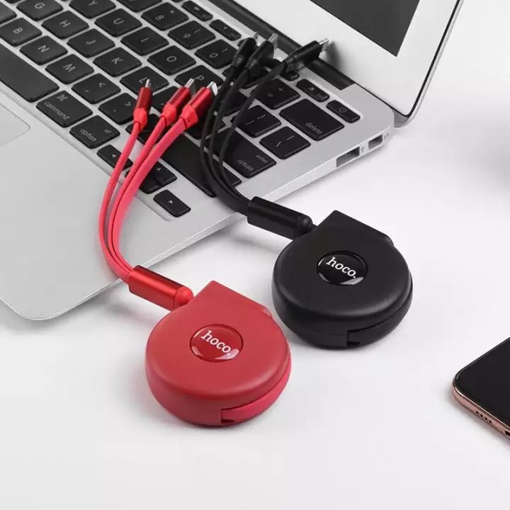 Cáp sạc nhanh 2A Hoco U50 - 3 đầu thu gọn