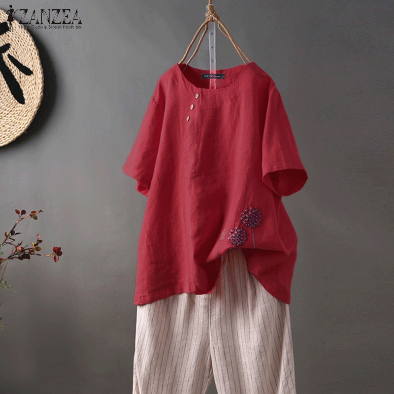 Áo tay ngắn họa tiết thêu ZANZEA thời trang cho nữ | BigBuy360 - bigbuy360.vn