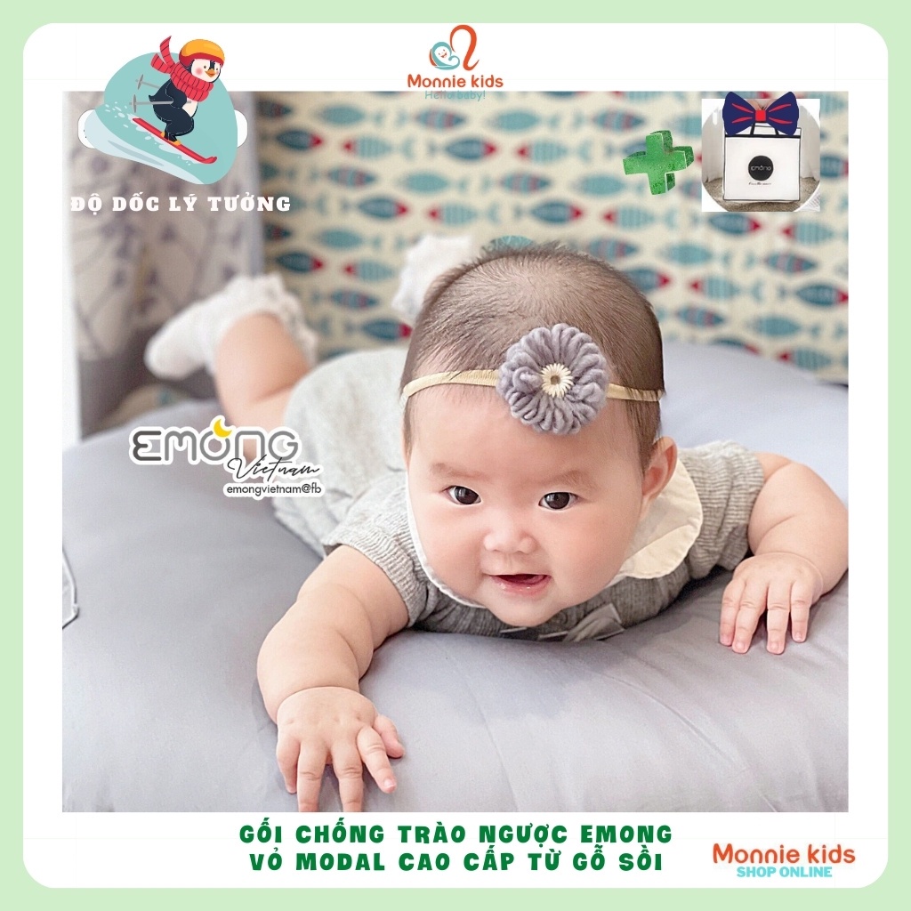 Gối chống trào ngược cho bé Emong vỏ modal, gối chống trào Hàn Quốc cao cấp - Monnie Kids