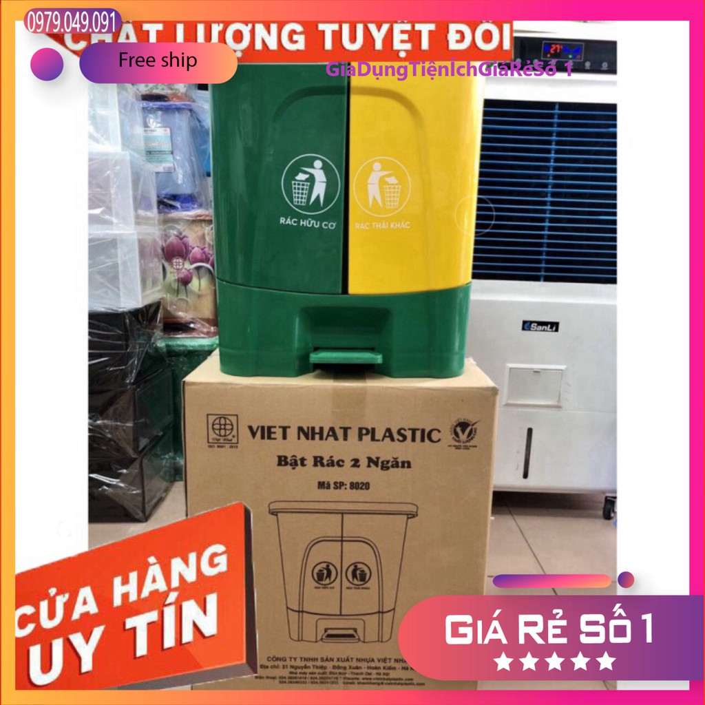 THÙNG RÁC NẮP BẬT 2 NGĂN CỠ LỚN 40L NHỰA VIỆT NHẬT