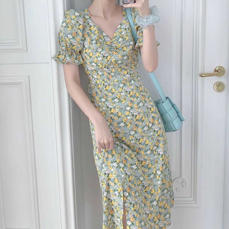 [SỈ SLL] Váy Hoa Nữ Dáng Midi Rúm Ngực Cực Điệu_Hàng Quảng Châu_Màu Tôn Da | BigBuy360 - bigbuy360.vn