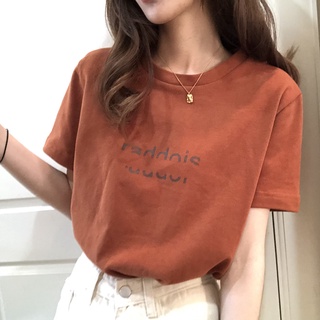 Áo thun cotton tay ngắn dáng rộng in chữ phong cách phương Tây thời trang mùa hè cho nữ