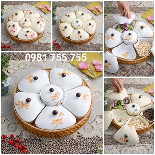 Khay mứt tết / khay bánh kẹo sứ bát tràng / gốm sứ thủ công cao cấp cực sang trọng