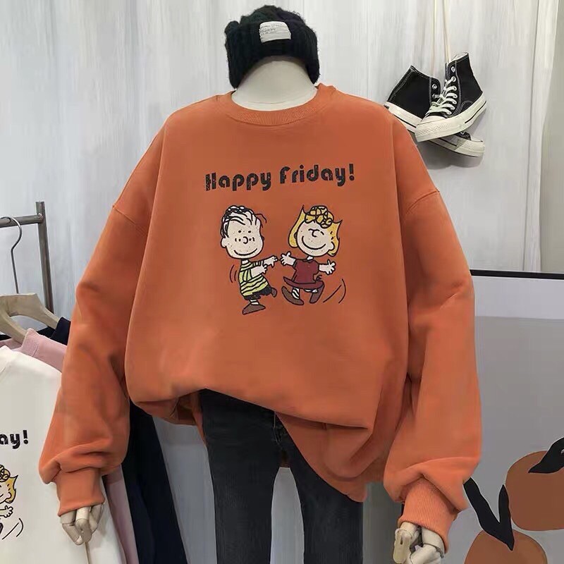 Áo sweater vải nỉ lót bông dày dặn in Happy