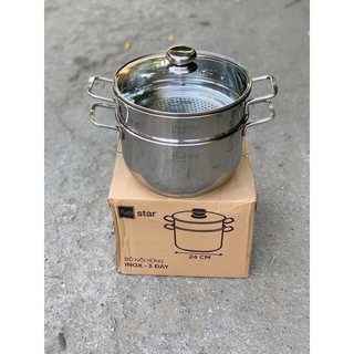 🌟[MIỄN PHÍ SHIP]🌟[HÀNG CHÍNH HÃNG] NỒI HẤP INOX 3 ĐÁY FIVESTAR 24CM