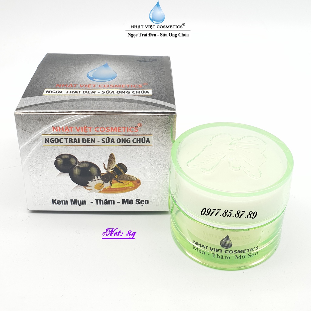 Kem mụn - Xóa thâm - Mờ sẹo dưỡng chất Ngọc t.rai đen - Sữa ong chúa V-3 Nhật Việt Cosmetics (8g)