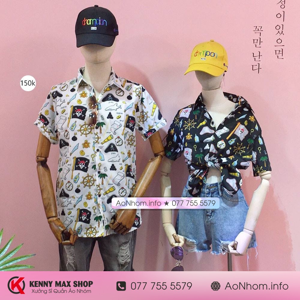 Áo Sơ Mi Đi Biển - Cướp Biển, Hải Tặc - Đủ Size Nam Nữ, Áo Đôi Nhóm Lớp Team Building, Hoạ Tiết Hoạt Hình #AA013