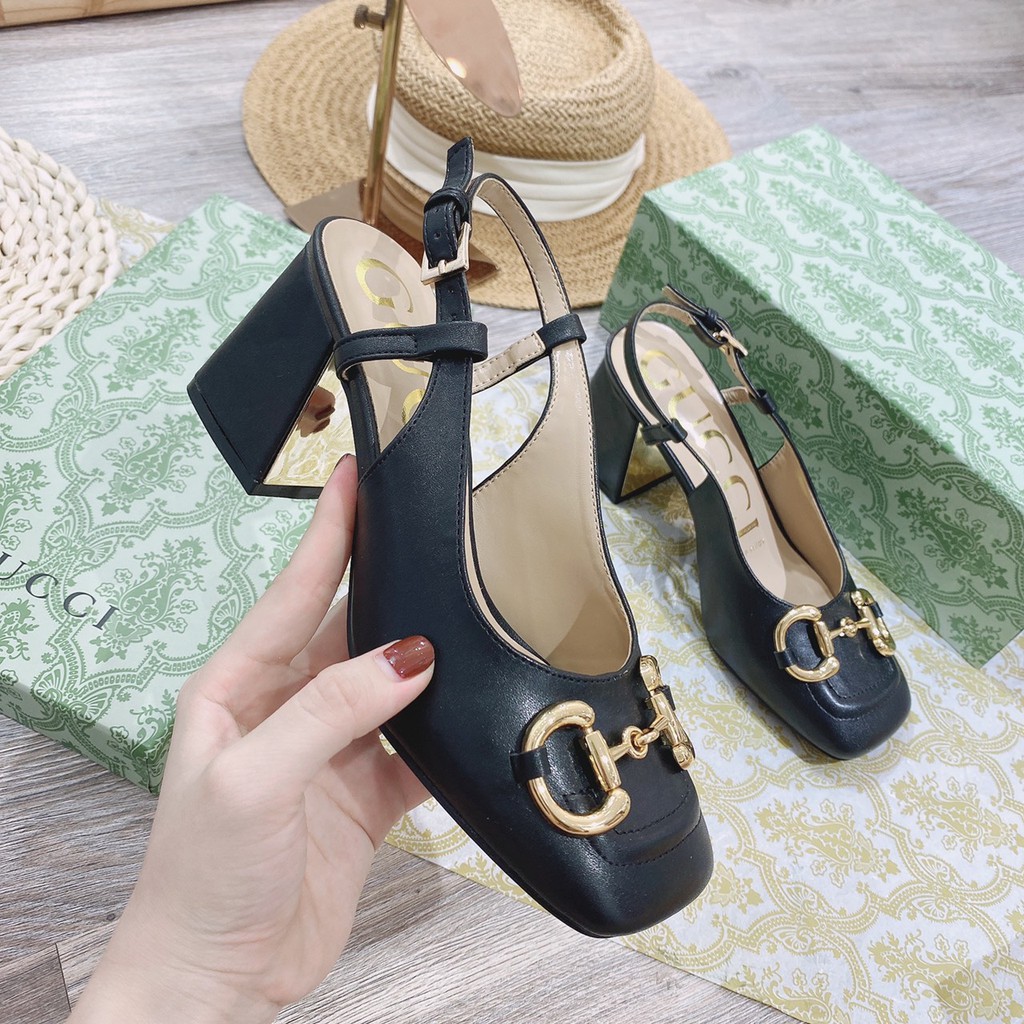Sandal cao gót vuông Gucci