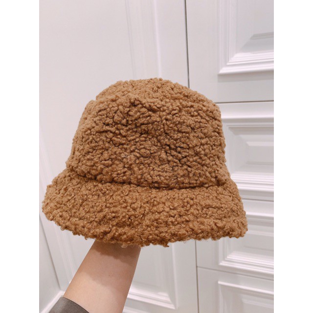 Mũ lông cừu giữ ấm mùa đông dành cho nữ Nón bucket lông cừu phong cách Hàn Quốc