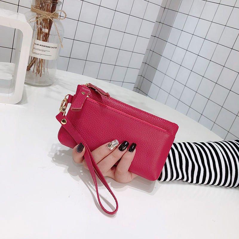 Ví Da Bò Mềm Dáng Dài Đa Năng Có Dây Đeo Cổ Tay Cho Nữ